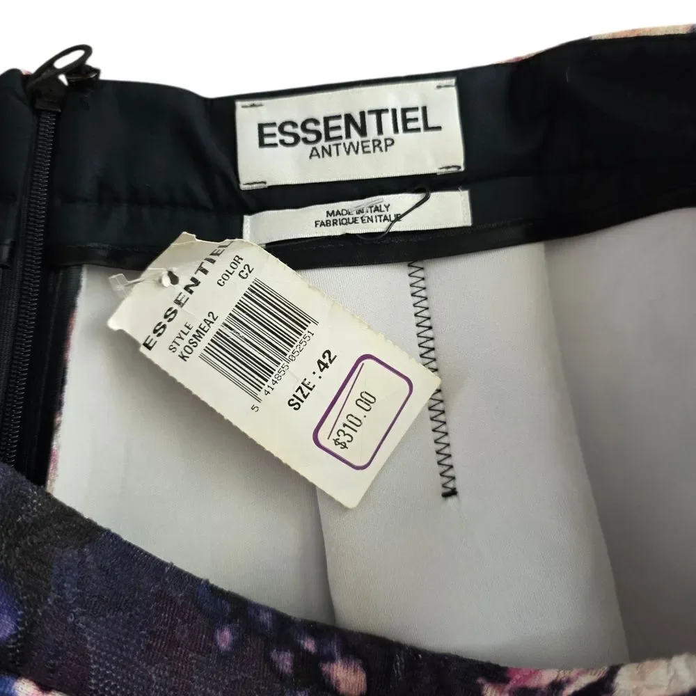 Essentiel Antwerp Navy Floral A-Line Scuba Pleated Kosmea Skirt L